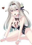  1girl absurdres bare_shoulders black_leotard breasts chocolate chocolate_on_body chocolate_on_breasts cleavage commentary_request firefly_(honkai:_star_rail) food food_on_body grey_hair highres holding holding_chocolate holding_food honkai:_star_rail honkai_(series) leotard long_hair medium_breasts mouth_hold niwashi_nero purple_eyes simple_background solo strapless strapless_leotard white_background 