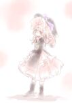  1girl blonde_hair blush boots coat commentary_request forbidden_scrollery hananenmi hat kirisame_marisa long_hair long_sleeves looking_at_viewer messy_hair petticoat skirt smile solo touhou trench_coat wavy_hair witch_hat yellow_eyes 