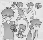  ... 2boys absurdres antenna_hair black_eyes black_hair black_shirt black_shorts black_skin black_socks black_sweater_vest black_thighhighs closed_mouth collarbone colored_skin commentary double-parted_bangs english_commentary hair_between_eyes highres looking_at_another male_focus mini_person miniboy multiple_boys no_mouth omori omori_(omori) shirt short_hair shorts sidelocks socks speech_bubble spoken_ellipsis stranger_(omori) striped_clothes striped_shorts sweater_vest thatbirdcanfly thighhighs throwing vertical-striped_clothes vertical-striped_shorts white_eyes white_shorts white_skin 