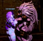 anthro anthro_on_anthro areola armor big_breasts black_armor black_sclera bovid breasts butt canid canine caprine claws clothing dialogue duo elden_ring female female/female female_anthro floppy_ears fromsoftware fur genitals hair headgear huge_thighs kindred_(lol) league_of_legends leg_armor long_hair lop_ears maliketh_(elden_ring) mammal mask mask_only medictf1997 medium_breasts nude riot_games sheep tail tencent text thick_thighs vulva white_body white_hair wristband