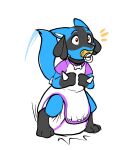 3_fingers 3_toes ambiguous_gender anthro bingleborf black_body black_collar black_fur blue_body blue_fur blue_tail bone_collar_tag button_(fastener) clothed clothing collar collar_tag diaper diaper_peekage diaper_under_clothing diaper_under_onesie ears_back feces feet fingers full-length_portrait fur generation_4_pokemon gloves_(marking) hand_spike hi_res leg_markings lucario markings multicolored_body multicolored_fur nintendo object_in_mouth onesie pacifier pacifier_in_mouth pivoted_ears pokemon pokemon_(species) pooping portrait rainydays raised_tail simple_background snapsuit socks_(marking) soiled_diaper soiling soiling_diaper solo spikes spikes_(anatomy) standing tail three-quarter_view toes two_tone_body two_tone_fur unclean_diaper used_diaper using_diaper wearing_diaper white_background white_diaper white_inner_ear wide_eyed yellow_pacifier