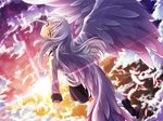  angel_beats! angel_wings blazer feathers jacket long_hair looking_back school_uniform silver_hair solo sukuna_(artist) sunset tenshi_(angel_beats!) wings yellow_eyes 