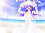  animal_ears beach bracelet bunny_ears day dress engo_(aquawatery) hat jewelry long_hair outdoors purple_hair red_eyes reisen_udongein_inaba solo sundress touhou 