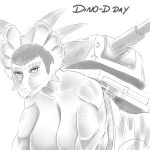 1:1 absurd_res anthro badfidhell big_breasts black_and_white breasts buzz_cut cannon centrosaurine ceratopsian ceratopsid dino_d-day dinosaur earhole female gunshot hi_res horn marginocephalian monochrome muscular muscular_anthro muscular_female ornithischian prehistoric_species ranged_weapon reptile scalie simple_background solo styracosaurus tank_(vehicle) vehicle vein weapon white_background world_war_2