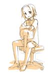 barefoot chair crossed_arms feet hairband hamao k-on! looking_at_viewer monochrome office_chair school_uniform sitting sitting_backwards sketch solo tainaka_ritsu tomboy 