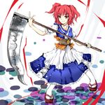  bad_id bad_pixiv_id clog_sandals highres onozuka_komachi red_eyes red_hair scythe short_hair solo thighhighs touhou two_side_up yuna_gram 