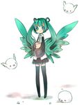  aqua_hair bad_id bad_pixiv_id bird chibi detached_sleeves green_eyes hair_wings hatsune_miku himehi long_hair musical_note solo symbol-shaped_pupils thighhighs twintails vocaloid wings 