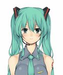  aqua_hair bad_id bad_pixiv_id blush breasts colorized green_eyes hatsune_miku large_breasts long_hair nagase_haruhito necktie smile solo twintails vocaloid 