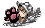  :o animal_ears animal_print blush brown_eyes brown_hair butcherboy copyright_request cow_print glasses hood paws solo 