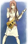  brown_eyes brown_hair dress glasses guitar instrument k-on! long_hair no_legwear otsutama_takashi solo sweater sweater_dress washburn yamanaka_sawako 