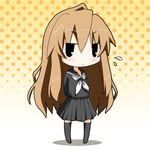  aisaka_taiga black_serafuku black_skirt brown_hair chibi kohinata_sora long_hair lowres school_uniform serafuku skirt solo thighhighs toradora! 