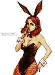  animal_ears breasts bunny_ears bunnysuit cigarette cleavage copyright_request fishnet_pantyhose fishnets kiyohisa large_breasts pantyhose solo 