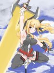  armpits bad_id bad_pixiv_id bardiche blonde_hair breasts energy_sword fate_testarossa gloves huge_weapon large_breasts long_hair lyrical_nanoha mahou_shoujo_lyrical_nanoha_strikers mmm red_eyes ribbon solo sword thighhighs twintails very_long_hair weapon 