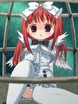  bow cage deathsmiles frills hair_bow kanna_hisashi red_hair solo thighhighs windia_(deathsmiles) wings 