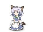  animal_ears apron bad_id bad_pixiv_id blue_eyes braid dog_ears dog_tail dress frills izayoi_sakuya kemonomimi_mode maid_headdress matsushita_yuu ribbon short_hair silver_hair solo tail touhou 