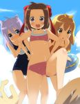  angry animal_ears bikini blonde_hair blue_eyes brown_hair cat_ears child day hair_ribbon hairband kl multiple_girls one-piece_swimsuit pixiv_fantasia pixiv_fantasia_3 purple_hair ribbon school_swimsuit short_hair swimsuit tears trample wet 