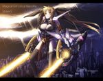  adapted_costume alternate_weapon bardiche blonde_hair breasts cleavage dual_wielding energy_sword fate_testarossa holding large_breasts long_hair lyrical_nanoha mahou_shoujo_lyrical_nanoha_strikers nekomamire solo sword thighhighs twintails weapon 