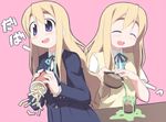  bad_id bad_pixiv_id blonde_hair blue_eyes closed_eyes food french_fries k-on! kagura_yuuki kotobuki_tsumugi long_hair pouring school_uniform solo spill tea 