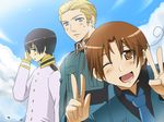  axis_powers_hetalia black_hair blonde_hair blue_eyes brown_eyes brown_hair germany_(hetalia) japan_(hetalia) male_focus meru multiple_boys necktie northern_italy_(hetalia) 