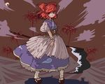  clog_sandals epurasu hair_bobbles hair_ornament onozuka_komachi red_eyes red_hair scythe short_hair socks solo touhou two_side_up wrist_cuffs 