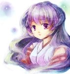  bare_shoulders detached_sleeves hanyuu higurashi_no_naku_koro_ni horns japanese_clothes koto_(sss) long_hair miko purple_eyes purple_hair solo 