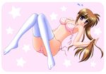  bad_id bad_pixiv_id blush bra lingerie lyrical_nanoha mahou_shoujo_lyrical_nanoha_strikers moeru_osaru panties side-tie_panties side_ponytail solo striped striped_bra striped_panties takamachi_nanoha thighhighs underwear underwear_only 