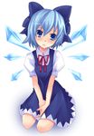  blue_eyes blue_hair cirno ribbon short_hair solo touhou wings yuri_(purinlove) 