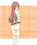  ass belt brown_eyes brown_hair dress glasses k-on! long_hair looking_back no_legwear otsutama_takashi pencil_skirt skirt solo sweater sweater_dress teacher yamanaka_sawako 