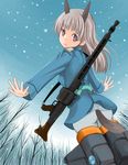  animal_ears bad_id bad_pixiv_id drum_magazine eila_ilmatar_juutilainen gun machine_gun mg42 military military_uniform pantyhose rifle snow sobako_(artist) solo strike_witches striker_unit tail uniform weapon white_legwear world_witches_series 