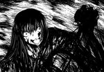  blood chado crazy crazy_eyes greyscale guro highres houraisan_kaguya monochrome open_mouth solo touhou yandere 