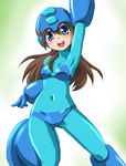  armpits blue_eyes brown_hair genderswap genderswap_(mtf) hayashiya_zankurou long_hair oekaki rockman rockman_(character) rockman_(classic) smile solo 