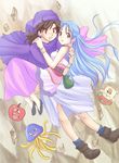  1girl bad_id bad_pixiv_id blue_eyes blue_hair bow carrying couple dragon_quest dragon_quest_v falling flora hair_bow half_updo hero_(dq5) hetero hoimi_slime long_hair monster ninica pink_bow princess_carry 