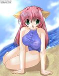  beach cat_ears cat_tail catgirl catgirlz.com green_eyes happy looking_at_viewer neko ocean thigh-highs thighhighs 