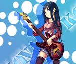  akiyama_mio bass_guitar blue_eyes blue_hair highres instrument k-on! long_hair raglan_sleeves solo thighhighs yato 
