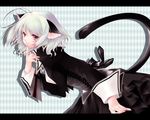  animal_ears copyright_request mogami_rio nail_polish pink_nails red_eyes school_uniform solo tail wallpaper white_hair 