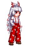  animated animated_gif bangs divine fujiwara_no_mokou full_body hair_ribbon idle_animation long_hair lowres pants pixel_art red_eyes ribbon solo sprites standing suspenders touhou transparent_background white_hair 