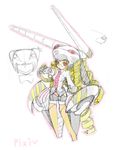  blonde_hair drill_hair glasses long_hair mecha mecha_musume original panties pocket_watch red_eyes sketch solo striped striped_panties underwear watch yu-ji_tanaka 