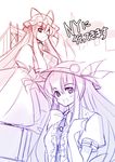  gradient hat hinanawi_tenshi long_hair monochrome multiple_girls one_eye_closed pink purple seo_tatsuya smile touhou yakumo_yukari 