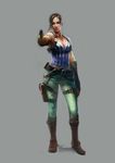  boots breasts capcom cleavage dark_skin earrings headset jewelry knife large_breasts necklace resident_evil resident_evil_5 sheva_alomar short_hair solo 