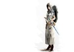  1ji45fun armor black_hair boots original sword weapon white 