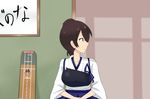  brown_hair comic japanese_clothes kaga_(kantai_collection) kantai_collection muneate short_hair side_ponytail sitting solo yabu_q 