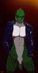  abs angry anthro balls clothed clothing half-dressed jacket looking_away male manly mario_bros muscles nintendo pecs penis slypon solo standing video_games yoshi 