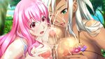  2girls breasts censored cum cum_on_body cum_on_breasts cum_on_upper_body double_paizuri ejaculation facial game_cg green_eyes hadashi_shoujo huge_breasts ino long_hair multiple_girls multiple_paizuri paizuri penis pink_hair shiny shiny_skin vaginal white_hair 