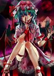  alcohol ascot bat_wings blood blood_on_fingers blue_hair bow cup dress drinking_glass frilled_dress frills full_moon hat hat_ribbon lips loalo mary_janes mob_cap moon night pink_dress red_eyes red_moon remilia_scarlet ribbon shoes short_hair sitting smile socks solo touhou upskirt white_legwear wine wine_glass wings wrist_cuffs 