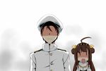  1girl admiral_(kantai_collection) ahoge brown_hair comic detached_sleeves double_bun hairband headgear japanese_clothes kantai_collection kongou_(kantai_collection) long_hair nontraditional_miko side_ponytail square_mouth yabu_q |_| 