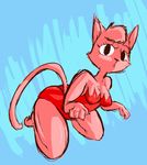  bagi bagi_the_monster_of_mighty_nature blush cat dress feline female fur kneeling mammal open_mouth pink_fur solo 