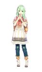  3d atelier_(series) atelier_shallie full_body green_eyes green_hair hands_together hidari_(left_side) highres nady_elminus official_art pants shawl shoes short_hair simple_background skirt smile solo standing white_background 