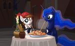 candle city cute duo eating equine eye_patch eyewear female feral food friendship_is_magic horn horse male mammal my_little_pony mysticalpha night pipsqueak_(mlp) pony princess_luna_(mlp) winged_unicorn wings 