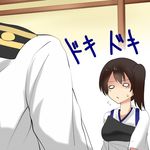  1girl admiral_(kantai_collection) brown_eyes brown_hair comic japanese_clothes kaga_(kantai_collection) kantai_collection muneate short_hair side_ponytail translated yabu_q 