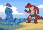  angry anthro barefoot beach clothed clothing cloud crocodile feraligatr furry-specific_piercing furry_specific_piercing half-dressed krookodile male nintendo piercing pok&#233;mon pok&eacute;mon purple_eyes reptile scalie seaside shorts sky slugsdog splash swimsuit three_toes topless torn_clothing video_games water yellow_eyes 